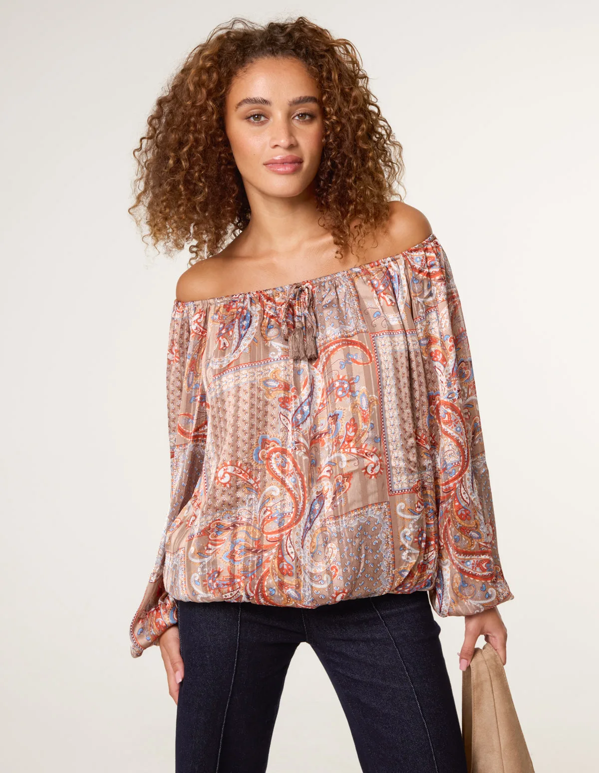 Bardot Puff Ball Blouse - L / MOCHA - female - Blue Vanilla - FashionsVida