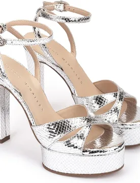 Sandalias de tacón de mujer con plataforma de piel grabada metalizada - Pedro Miralles - FashionsVida
