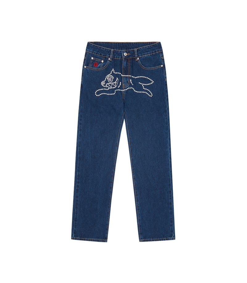 Rhinestone Running Dog Denim Pants
