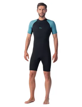 Surfi Neoprene Short Sleeve Wetsuit Black / Teal L Men - Aquawave - FashionsVida