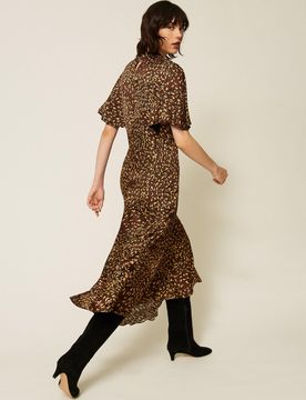 Robe longue en satin animalier