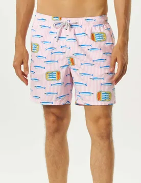 Boxer mare a righe bianche e rosa con stampa sardine - MC2 SAINT BARTH - FashionsVida
