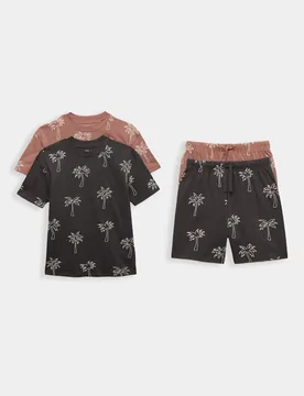Pack Pure Cotton Palm Tree Short Pyjama Sets (6-16 Yrs) Black Mix male - M&S - FashionsVida