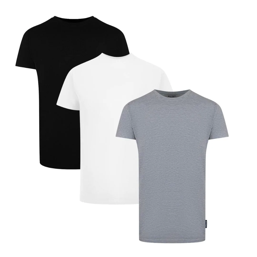 Mens Tri-Pack Flag Logo Multicolour T-Shirts - White - Palm Angels - FashionsVida