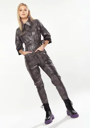 Women's Jumpsuit in Grey Wet Look Zebra Stripe Size: 14 - Grey - Size: 14