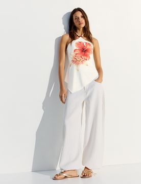 Top Encolure Américaine Imprimé L Blanc Cassé