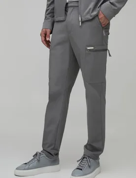 Men's Slim Technical Stretch Cargo Trouser Grey Size Small Grey S - boohooMAN - FashionsVida