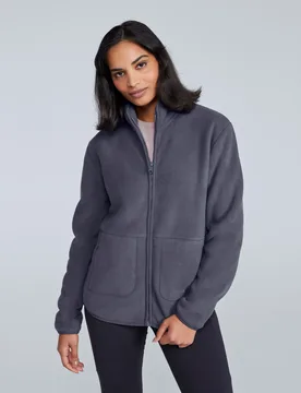 Womens 'Freya' Borg Lined Fleece Sweater With Pockets Full Zip Coat Charcoal - Size 18 Uk - Mountain Warehouse - FashionsVida