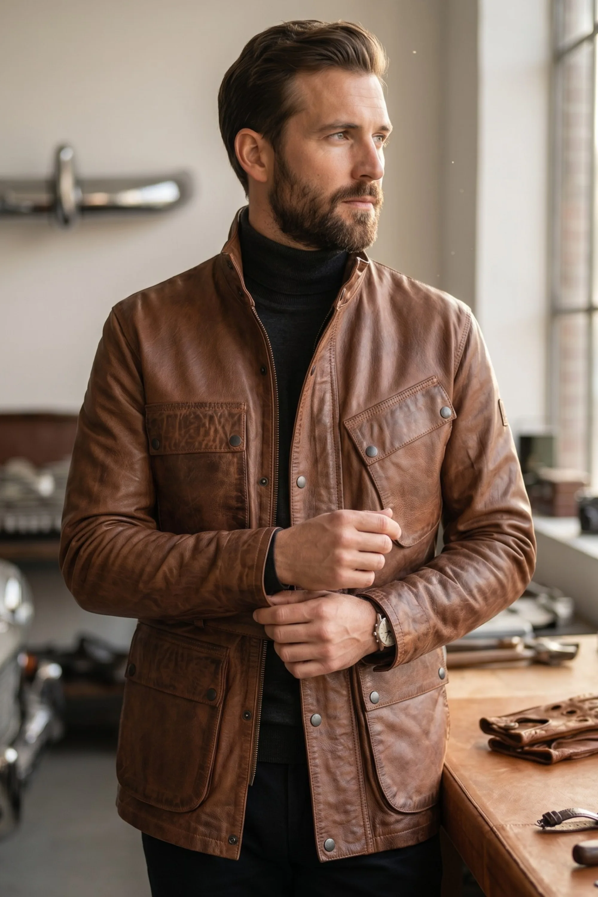 Mens Tan Lamb Safari Parka Jacket - Haven - Size Large - Infinity Leather - FashionsVida