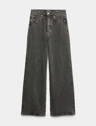 High Waisted Pinstripe Wide Leg Jeans Black Mix female