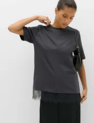 Pure Cotton Lace Hem T-Shirt Nearly Black female