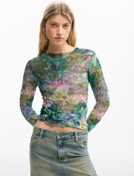 Blouse texture fleurs BLUE L female - Desigual - FashionsVida