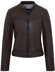 Women's Retro Quilted Leather Biker Jacket - Horten in Dark Brown Size: Small - Dark Brown - Size: S