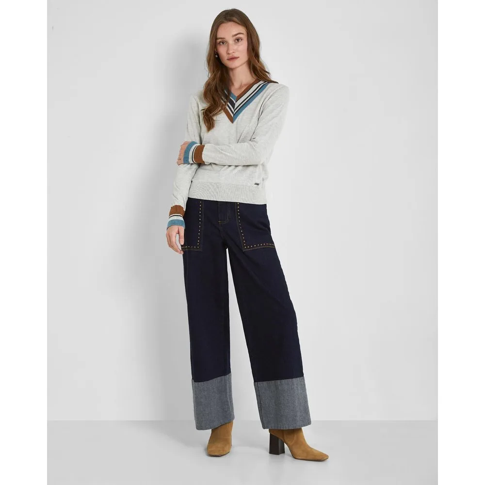 Pantalón ancho de mujer de algodón con contrate en el bajo - Trucco - FashionsVida
