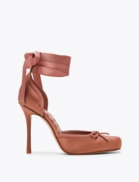 Satin Bow Lace Up Stiletto Heel Shoes Tan female - Steve madden - FashionsVida