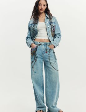 Pantalón vaquero cadenas, Mujer, Algodon, Azul, 34