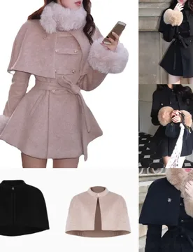 Bow Coat Detachable Cape Girl Korean Y2K Wool Blend A-Line Peacoat Girl Magical Witch Long Sleeve Stand Collar Outerwear Top New - Aliexpress - FashionsVida