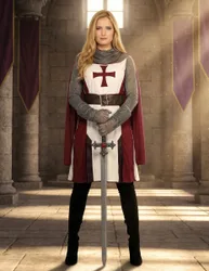 Ritterkostüm Templer Luxus Damen Weiß Rot Grau Braun - female