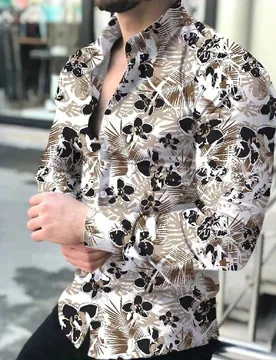 Camisa casual de manga larga con estampado tropical para hombre - Shein - FashionsVida