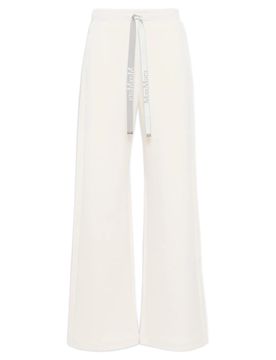 S Max Mara Double Cotton T-Shirt Trousers Wide-Leg with Elastic Waist, Jacquard Drawstring