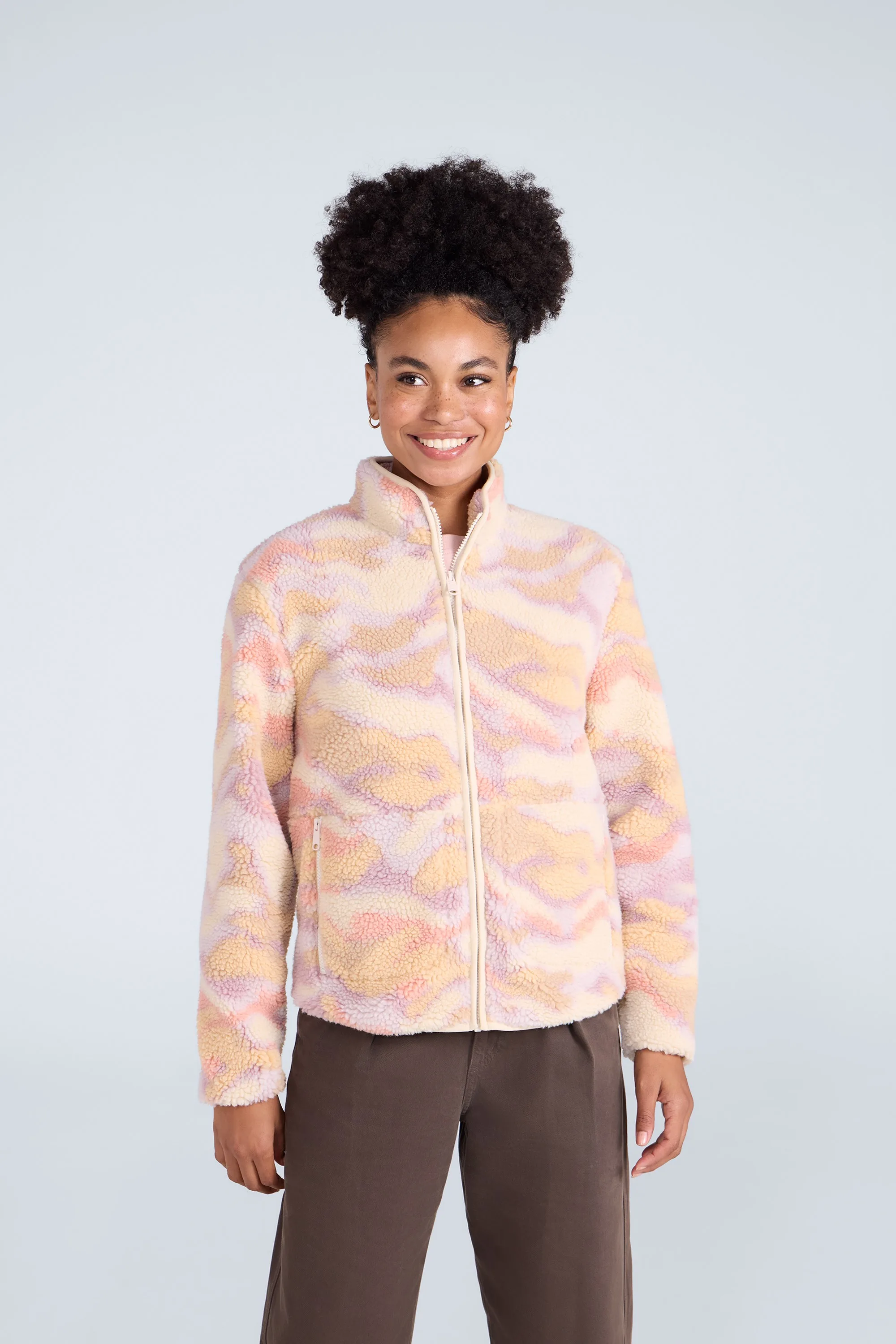 Hennie Women's Printed Borg Jacket - Pink - Pink - Size: 18 - Animal - FashionsVida