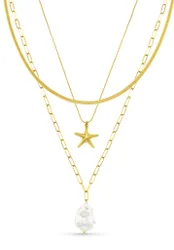 LUXE Starfish & Pearl Layered Necklace Set
