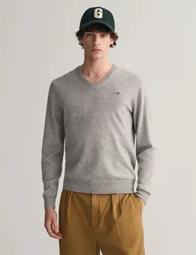 Pull à Col En V Superfine Lambswool Grey Melange 2XL