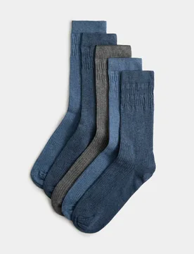 Pack Cotton Rich Gentle Grip Socks Blue Mix male - M&S - FashionsVida