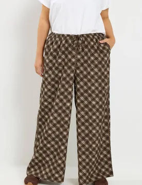 Women's Checked Wide Leg Trousers in Brown Size: 20R - Brown - Size: 20R - Yours - FashionsVida