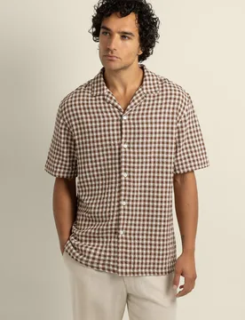 Torben Mens Textured Check Short Sleeve Shirt - - Size: S - Larsson & Co - FashionsVida