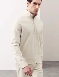 Pure Cotton Textured Striped Half Zip Jacket Light Natural male