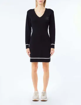 Abito corto Liu Jo Sport nero in misto viscosa con logo ricamato e profili a contrasto - Liujo - FashionsVida