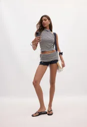 Shorts mit Taillendetail und Streifen Dunkelblau S
