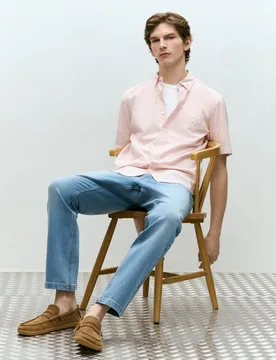 Camisa de manga corta de popelín de rayas de hombre - Dustin - FashionsVida