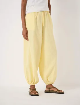 Pure Cotton Seersucker Balloon Trousers Yellow female - hush - FashionsVida