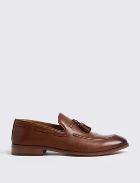 Leather Slip On Loafers Brown male - MOSS - FashionsVida