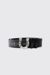 Herren PU-Gürtel Mit Edelstein-Detail Im Western-Stil Black Größe Small