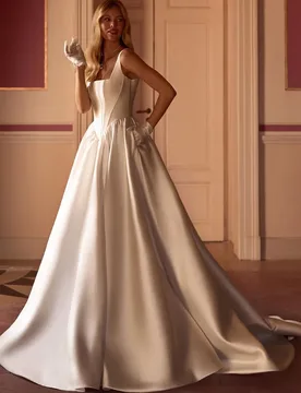 Simple Satin Square Collar Customized Bridal Gowns Charming Spaghetti Straps A-Line Wedding Dress Zipper Back Vestido De Novia - Aliexpress - FashionsVida