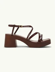 Leather Strappy Low Block Heel Sandals Black female