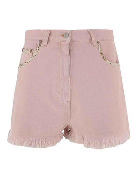 Shorts In Denim Con Profili Sfrangiati