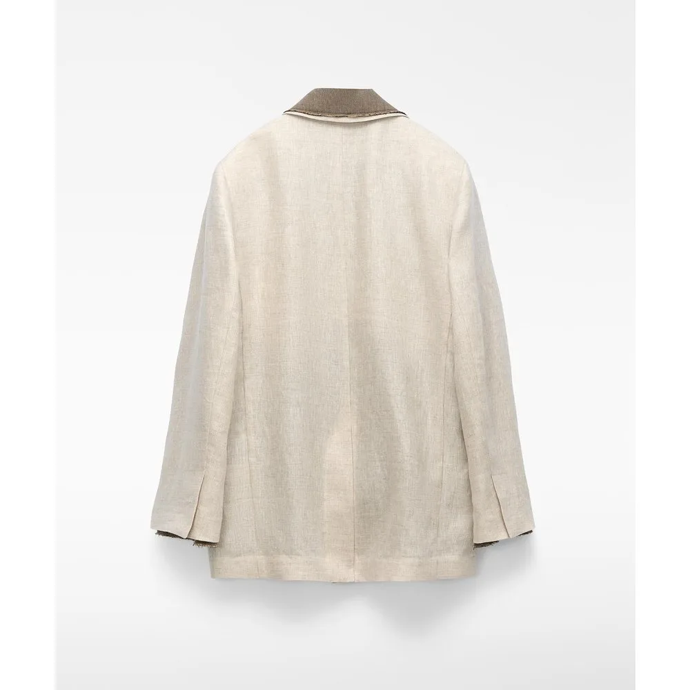 Blazer de mujer sastre combinada en lino europeo - Adolfo Dominguez - FashionsVida