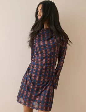 Checked Mini Skater Dress Brown female - Nobody's Child - FashionsVida