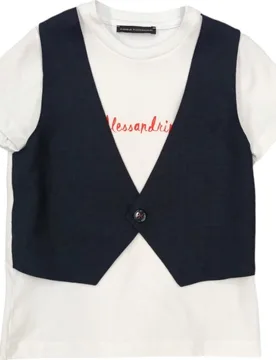 T-shirt Bianca Con Gilet Blu 1296M00073 - Daniele Alessandrini - FashionsVida