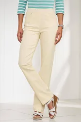 Premium Pull-On Twill Straight-Leg Jeans - Cream - Size: 20R