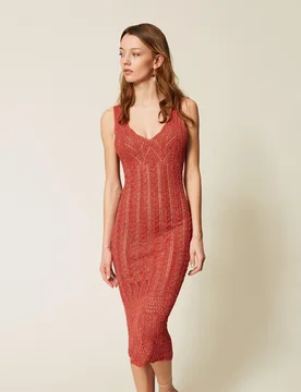 Robe longue ajustée en maille avec lurex - TWINSET - FashionsVida