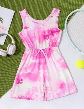 Mono casual y cómodo con estampado de teñido anudado y decoración de lazo para niñas adolescentes, verano - Shein - FashionsVida
