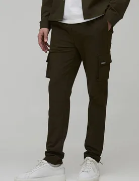 Men's Skinny Fit Technical Stretch Cargo Trouser Khaki Size X-Small Khaki XS - boohooMAN - FashionsVida