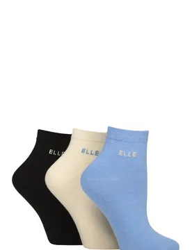Women's 3 Pair Plain, Striped and Patterned Cotton Anklets with Smooth Toes Leopard Noir Plain 4-8 - Assorted - Size: Small - ELLE - FashionsVida