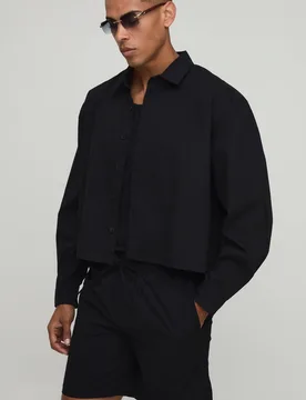 Men's Cropped Boxy Oversized Shirt & Baggy Short Set Black Size Large Black L - boohooMAN - FashionsVida