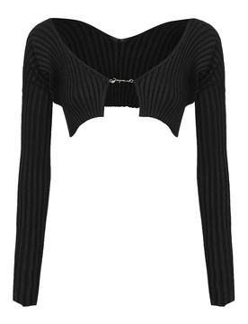 Top in maglia a coste con logo charm